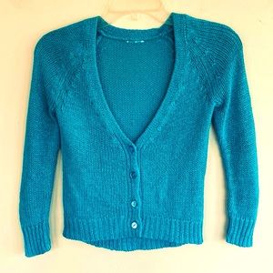 Justice Girls 10 Turquoise & Sparkly Thread 4 Button Cardigan